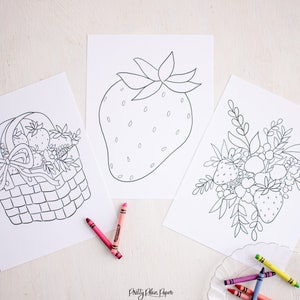 Strawberry Party Coloring Pages | Printable Download | Pink Strawberry Party or Berry First Birthday Party Activity for Kids | 1015