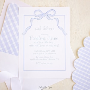 Watercolor Blue Bow Baby Shower Invitation | Bow Theme Baby Shower | Blue Theme Baby Shower | Gender Neutral Baby Shower Invitation | 1052