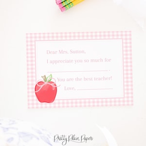Appréciation des enseignants | Remplissez la carte de correspondance vierge | 5 x 7 imprimable | Vichy rose | Remplissez la note d'appréciation vierge de l'étudiant 1055