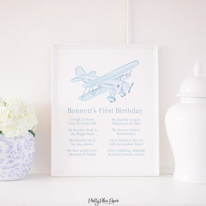 Aniversário de avião em aquarela | Imprimível | Quadro do primeiro aniversário | Marco Pôster | Aniversário de avião vintage | O tempo voa | 1º para Menino 3007
