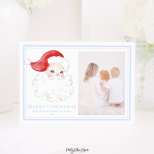 Cartão de Natal do Papai Noel em aquarela com foto, download digital | Cartão de férias para impressão | Cartão de Natal de Santa da aguarela | Vermelho e Azul | 2001