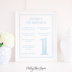 Watercolor One Birthday Sign for 1st Birthday | 16x20 | 3000 | Blue & White First Birthday | Traditional Blue White 1st Birthday | Milestone