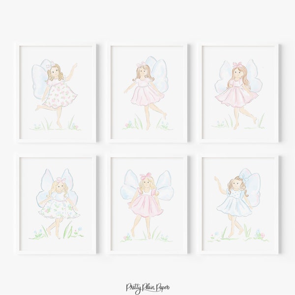 Ensemble de 6 aquarelles Fairy Prints | | 8x10 ou 16x20 | imprimable Ensemble d’impression Little Girl Room | Aquarelle originale Fées | 5008