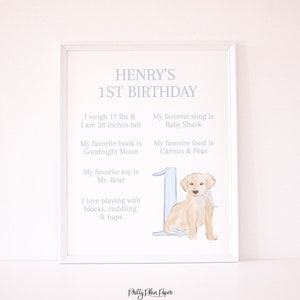 Placa de marco para festa de cachorro em aquarela, 16''x20'' | Sinal de marco para festa de cachorrinho em aquarela 1027 | Placa de marco do primeiro aniversário do cachorrinho