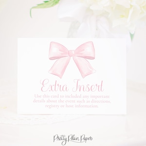 Aquarell rosa Schleifen-Einsatz | 3,5 x 5 druckbare | Hübsche Rosa Schleife Einladungskarte | Extra Einlage | Details Karten | Gastgeberin | Registratur 1017 5007