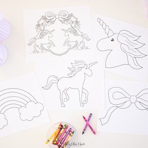 Rainbows & Unicorn Birthday Coloring Pages | Printable Download | Unicorn Party Coloring Sheet | Birthday Party Activity for Kids | 1042