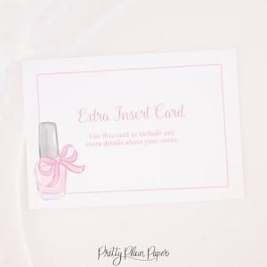 Extra Einlage | 3,5 x 5 druckbare | Aquarell Rosa Makeup Party Einladungskarte für Details | Nagellack | Preppy | Grandmillennial | 5017