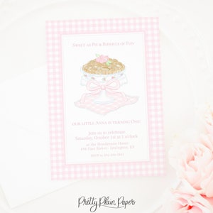 Convite | Convite Sweet as Pie | Borda e laço de guingão rosa | Para impressão | Aniversário com tema de torta de aquarela | Chá de bebê Cutie Pie | 5010