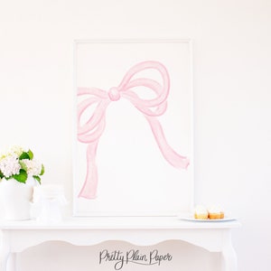 Watercolor Pink Bow Print | 24x36 | Grandmillennial Artwork | Little Girl Room Art | Light Pink Watercolor Bow | Preppy | Bow Party | 5017