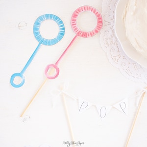Bubble Party - Aquarell druckbare Bubble Wand Cake Toppers Download 0104