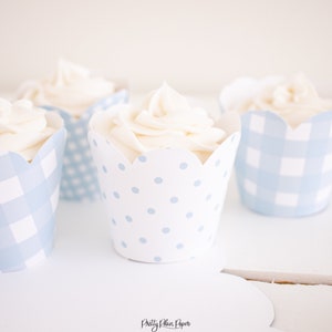 Blue Gingham Cupcake Wrapper Template & Blue Polka Dot Cupcake Wrapper Template | Cupcake Wrapper Printable Download | 1027 1023 1028 1050