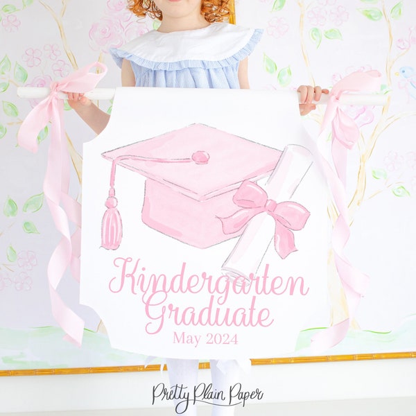 Graduation Banner | 24x24 | Printable | ALL wording is Editable | Watercolor Last Day of School | Pink Graduation Sign | for Girl 1055 10550