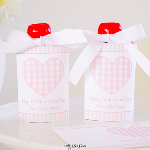 Pink Gingham Heart Applesauce Pouch Printable | w/ EDITABLE TEXT | Valentine Applesauce Pouch Tag for School, Class or Classroom | 1021