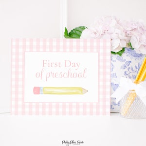 Pink Gingham First Day of School Sign | Watercolor First Day of School Sign | Printable & Editable | Pretty Pink 1st Day of School Sign 1055