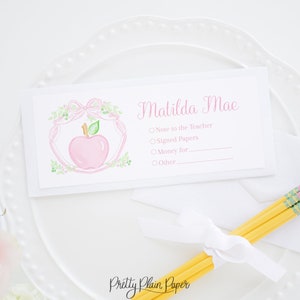 Pink Apple Envelopes for School | 3.5x8.5 Printable | Personalized Back to School Envelopes for Money & Notes to Teacher | 1055 10553