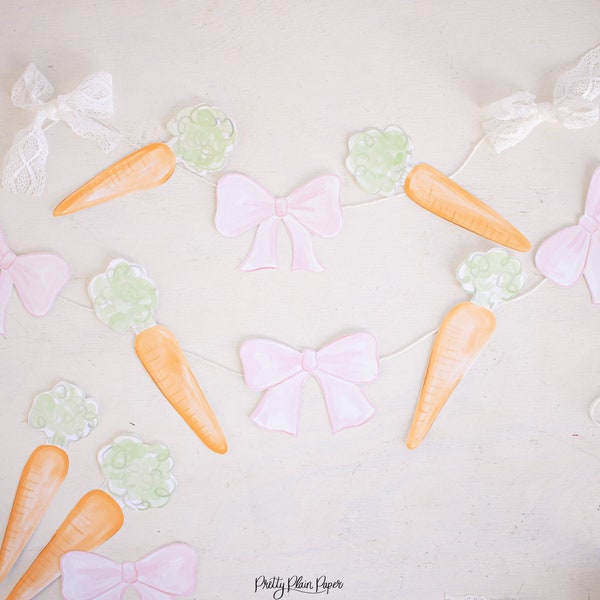 Pink Bows & Carrots Banner Printable for a Watercolor Bunny Birthday Party | Bunny 1st Birthday or Some Bunny is ONE Party | 1023 5003