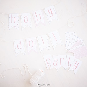Baby Doll Party Carta Banner con Patrón Floral Banderín Banner Imprimible / Baby Doll Cumpleaños Banner Descargar 0102 / Baby Doll Party