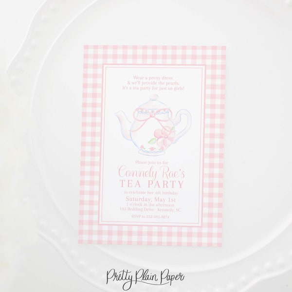Aquarell-Teeparty-Einladung | Floral Tea Party Invite | Geburtstag | Tea Party Brautparty oder Babyparty | Florale Teekanne mit Schleife 1068