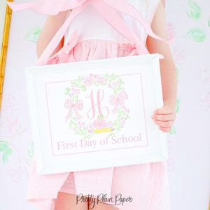 Editable Watercolor Crest First Day of School Sign | 8x10 Printable | Pink Back to School Sign | Apple and Bow | Preppy Floral 1055 105514