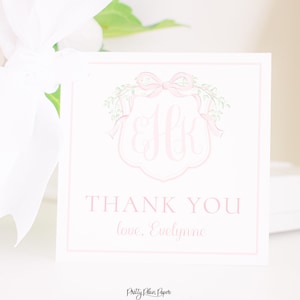 Watercolor Monogram Crest Favor Tag | Pink Crest Party Favor | Monogram Birthday, Baby Shower or Bridal Shower | First 1st Birthday | 1054