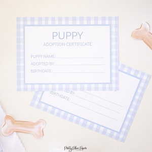 Adopt a Puppy Certificate | Printable Download | 1027 | Adopt a Puppy Printable Certificates | Blue Gingham Puppy Party | Snips and Snails