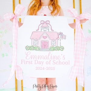 Aquarell Wappen Back to School Banner | 24 '' x 24 '' Druckbare Download | Schulanfang Schild | Pink Apfel Bleistift Crest Bogen | 105510551