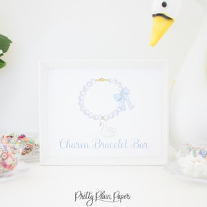 Watercolor Swan Charm Bracelet Bar Sign | 8x10 Printable | Pretty Pink and Blue Swan Birthday or Baby Shower Sign | Blue Bow | 5019