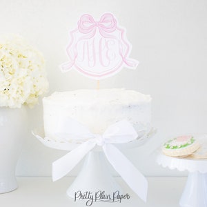 Watercolor Monogram Crest Cake Topper | Printable | Pink Monogram Crest Cake Topper | Birthday | Baby Shower | 5000 5005 10001