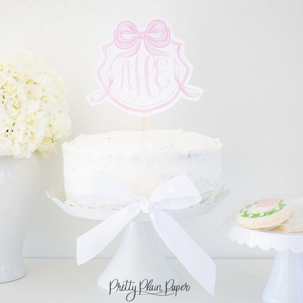 Topper de gâteau de crête de monogramme d'aquarelle | Imprimable | Topper de gâteau de crête de monogramme rose | Anniversaire | Douche de bébé | 5000 5005 10001