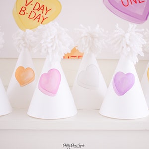 Conversation Hearts Party Hats Printable DIY | Candy Hearts Party | Valentine Birthday | 1st Birthday | First Birthday | Download | 1020