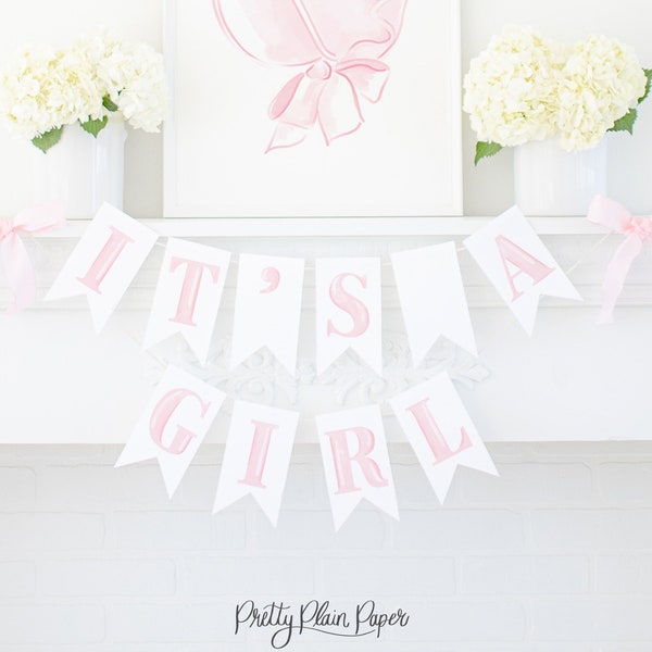 Pink Watercolor 'It's a Girl' Banner | Printable | Watercolor New Baby Banner | Watercolor It's a Girl Letter Banner | 5000 10001 10002