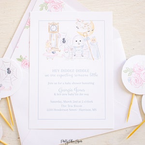 Watercolor Nursery Rhyme Baby Shower Invitation | Printable Invitation 1030 | Vintage Nursery Rhyme Baby Shower Gender Neutral Invitation