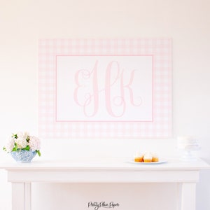 Monogramma e sfondo compleanno a quadretti rosa Poster stampabile Scarica / Rosa 1° compleanno / Compleanno monogramma acquerello 0101 1027 1061 1065