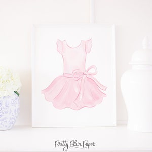 Watercolor Pink Ballet Dress Print | 8x10 or 16x20 | Printable | Pink Bow | Ballerina Grandmillennial Artwork | Little Girl's Room Art  1082
