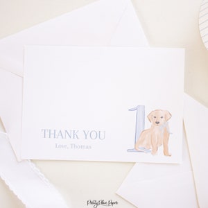 Carte de remerciement de premier anniversaire de chiot d'aquarelle | Fête de chiot bleu pour garçon | Invitation de chiot 1er anniversaire | Carte de remerciement chiot | 1027