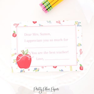Blumen Apple Fill-in Lehrer Wertschätzung Notiz | 5x7 Printable | Lehrer Wertschätzung Fill in the Blank | Notiz von Student Pink | 1055