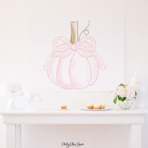 Banner di zucca rosa ad acquerello e fiocco / stampabile / Baby shower zucca rosa / Il nostro primo compleanno di zucca in rosa / 1057