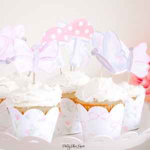 Fairy Party Cupcake Toppers | Printable Download | Watercolor Fairy Party | Fairies Birthday | Fairy First | Mushrooms & Butterflies | 5008