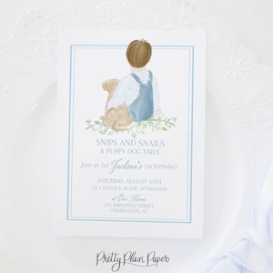 Watercolor Snips and Snails Invitation | Snips and Snails and Puppy Dog Tails Birthday Invitation | Puppy Birthday for Boy | Little Boy 1027