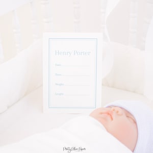 Krankenhaus Baby Stats Karte Printable | 5x7 | Aquarell Blau Neugeborenen Ankündigung Zeichen | Willkommen Baby Fotografie | Fresh 48 Photo Prop | 20001