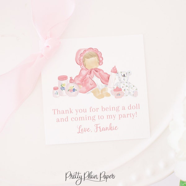 Watercolor Baby Doll Birthday Favor Tag | 3.5x3.5 Printable Download | Baby Doll Brunch Party | Baby Doll Tea Party | Be a Doll Party  0102