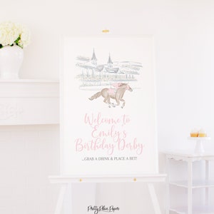 Watercolor Kentucky Derby Welcome Sign | Editable Wording | Pink Horseracing Welcome Sign | Derby Party Sign | Bridal or Baby Shower | 0106