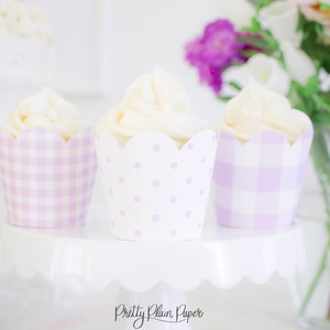 Purple Gingham and Polka Dot Cupcake Wrappers with Scallop Edge | Printable Download | Lavender | Purple Mermaid Birthday Party | 8001