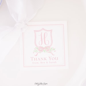 Thank You Tag Printable | Gift Tag for Nurses, Doctor, Hospital | Watercolor Pink Floral with Bow & Monogram | Newborn Baby | 10001