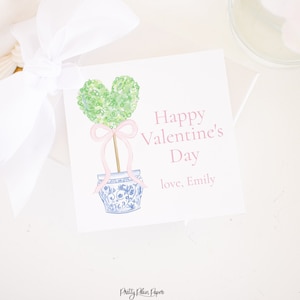 Herz Formschnitt mit rosa Schleife und Chinoiserie Pflanzer Valentine Tag | Aquarell Druckbare Download | Grandmillennarium Valentine Tag | 1021