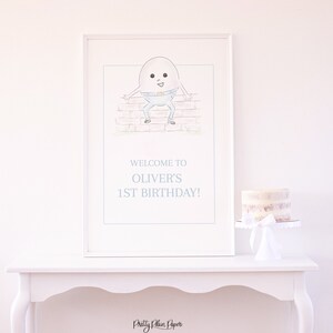 Watercolor Humpty Dumpty Party Welcome Sign | Editable 24&#39;&#39;x36&#39;&#39; Sign 1030 | Nursery Rhyme Baby Shower | Humpty Dumpty Birthday