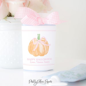 Applesauce Pouch or Yogurt Pouch Printable | Watercolor Pink Bow and Orange Pumpkin | Personalized Preppy Halloween Applesauce Cover | 1060