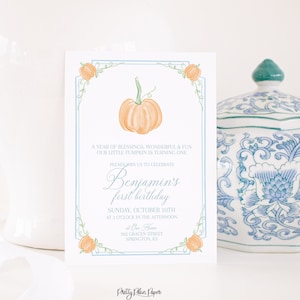 Watercolor Pumpkin Invitation | Our Little Pumpkin Invitation | Watercolor Pumpkin Invitation | Pumpkin 1st Birthday Invitation | 1016
