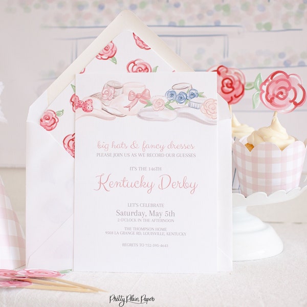 Classic, Fancy Hats  -  Watercolor Printable Invitation Download 0106 for Tea Party, Hat Party, or Kentucky Derby Party