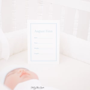 Carte de statistiques de bébé de l'hôpital imprimable | 5x7 | Signe d'annonce de nouveau-né bleu aquarelle | Photo de bébé de bienvenue | Accessoire photo frais 48 | 20001